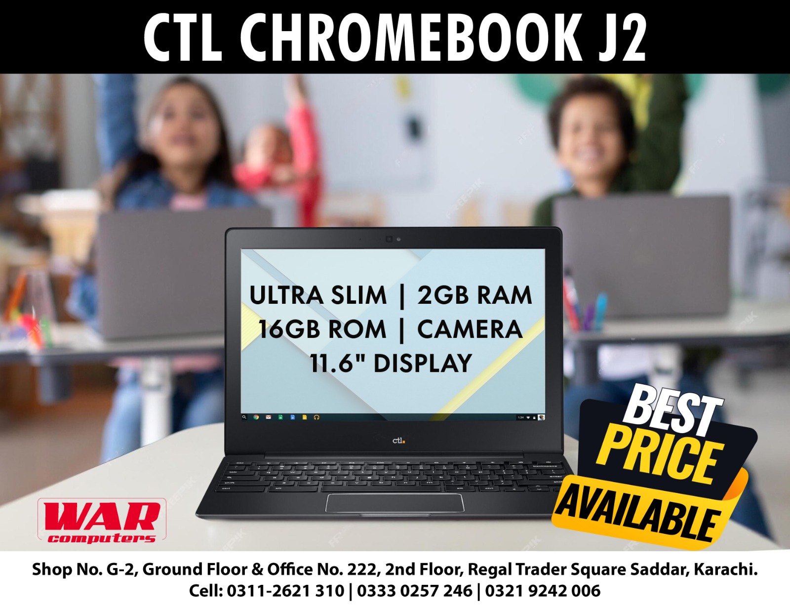 CTL J2 Chrome book 2gb Ram 16gb Rom camera wifi 5 hours battery backup