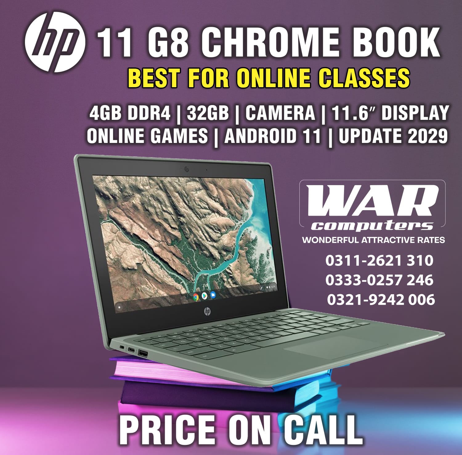Hp Chromebook 11 G8 EE |10 th Generation | ‎Intel HD Graphics 400 | 4GB Ram | 32GB Storage | 11.6 inch Display | Intel Celeron N4020 | Playstore Supported | Android 11 update 2027/2029