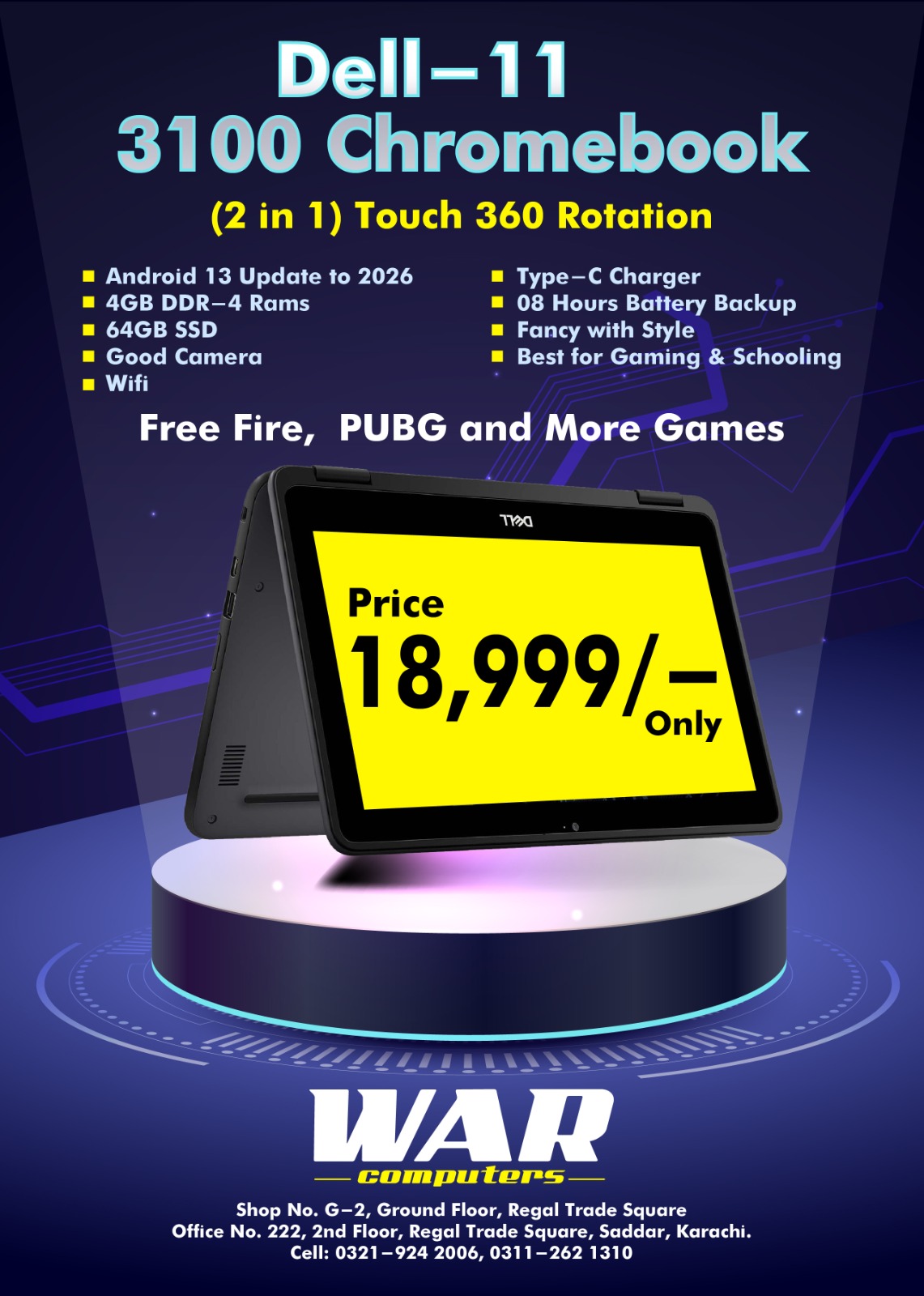 Dellchromebook 3100  2 in 1 touch & tab 360 10 thgeneration celeron   4gb ddr4 32gb rom